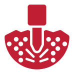 Red abstract drill icon on black background