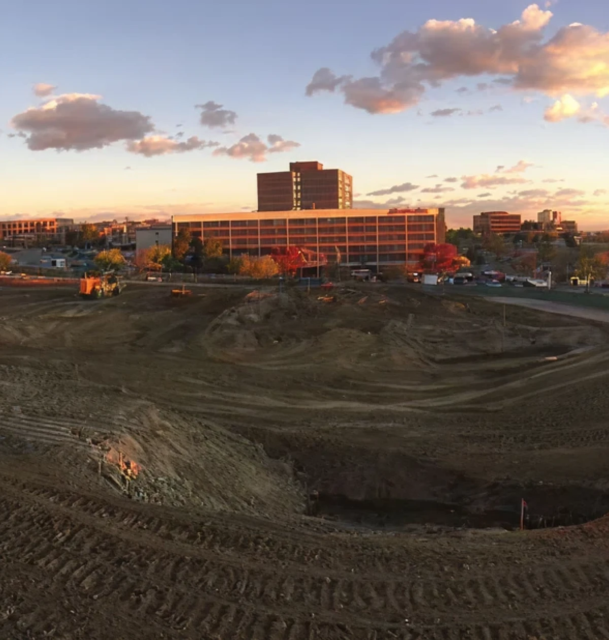 City construction area under twilight sky