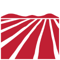 Red stylized field and hills illustration